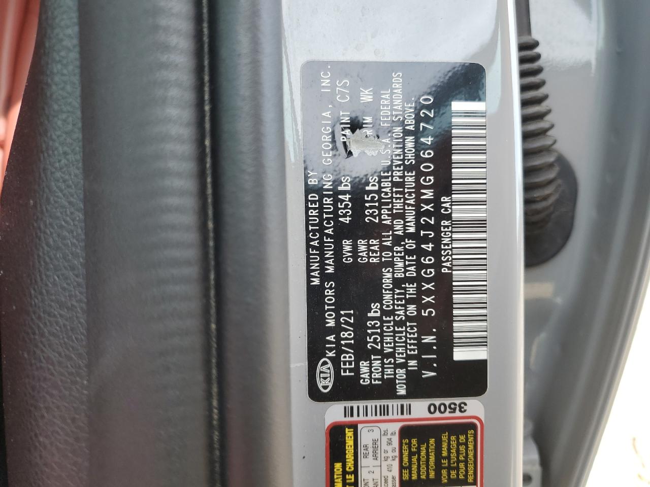 2021 KIA K5 VIN 5XXG64J2XMG064720 Copart auction photo, front end / rear end damage thumbnail 12