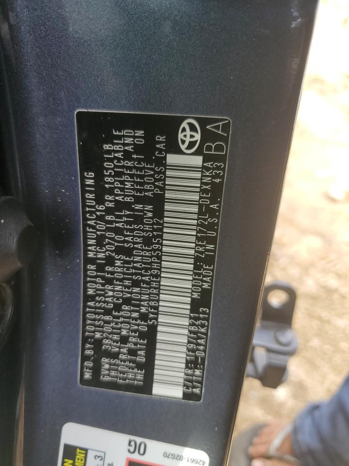 2017 Toyota Corolla VIN 5YFBURHE9HP595112 Copart auction photo, all over damage thumbnail 12