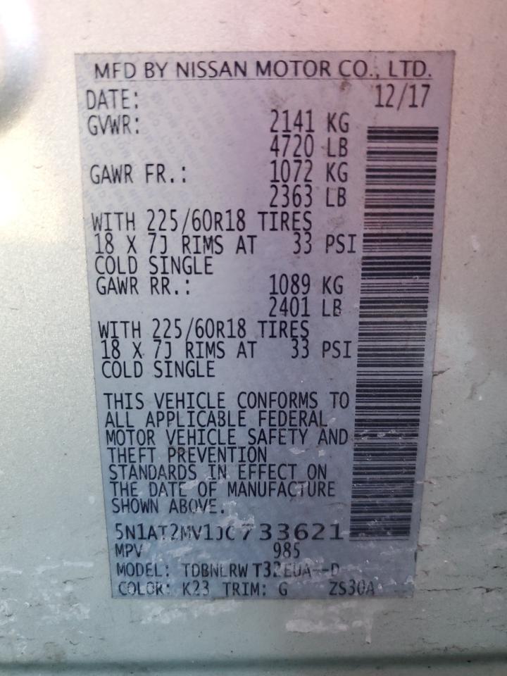 2018 Nissan Rogue VIN 5N1AT2MV1JC733621 Copart auction photo, side / rear end damage thumbnail 15