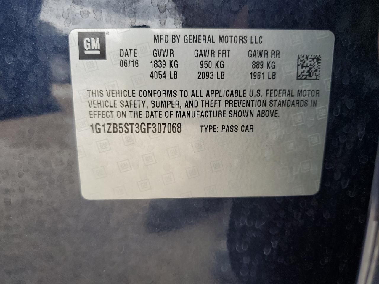 2016 Chevrolet Malibu VIN 1G1ZB5ST3GF307068 Copart auction photo, front end damage thumbnail 12