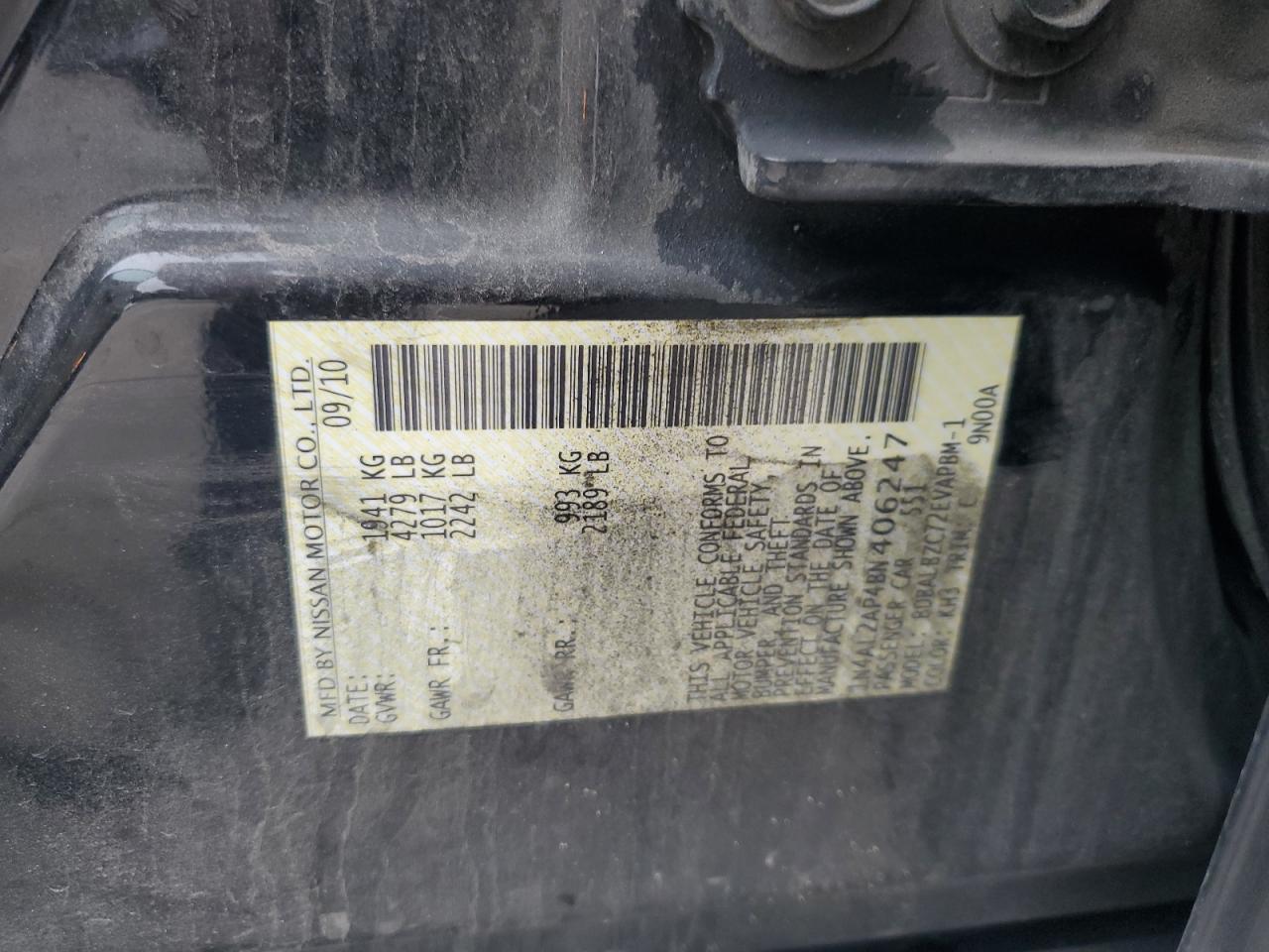 2011 Nissan Altima VIN 1N4AL2AP4BN406247 Copart auction photo, front end / rear end damage thumbnail 14