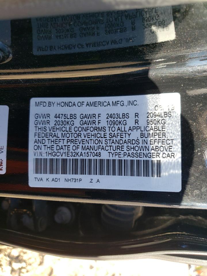 2019 Honda Accord VIN 1HGCV1E32KA157048 Copart auction photo, all over / mechanical damage thumbnail 12