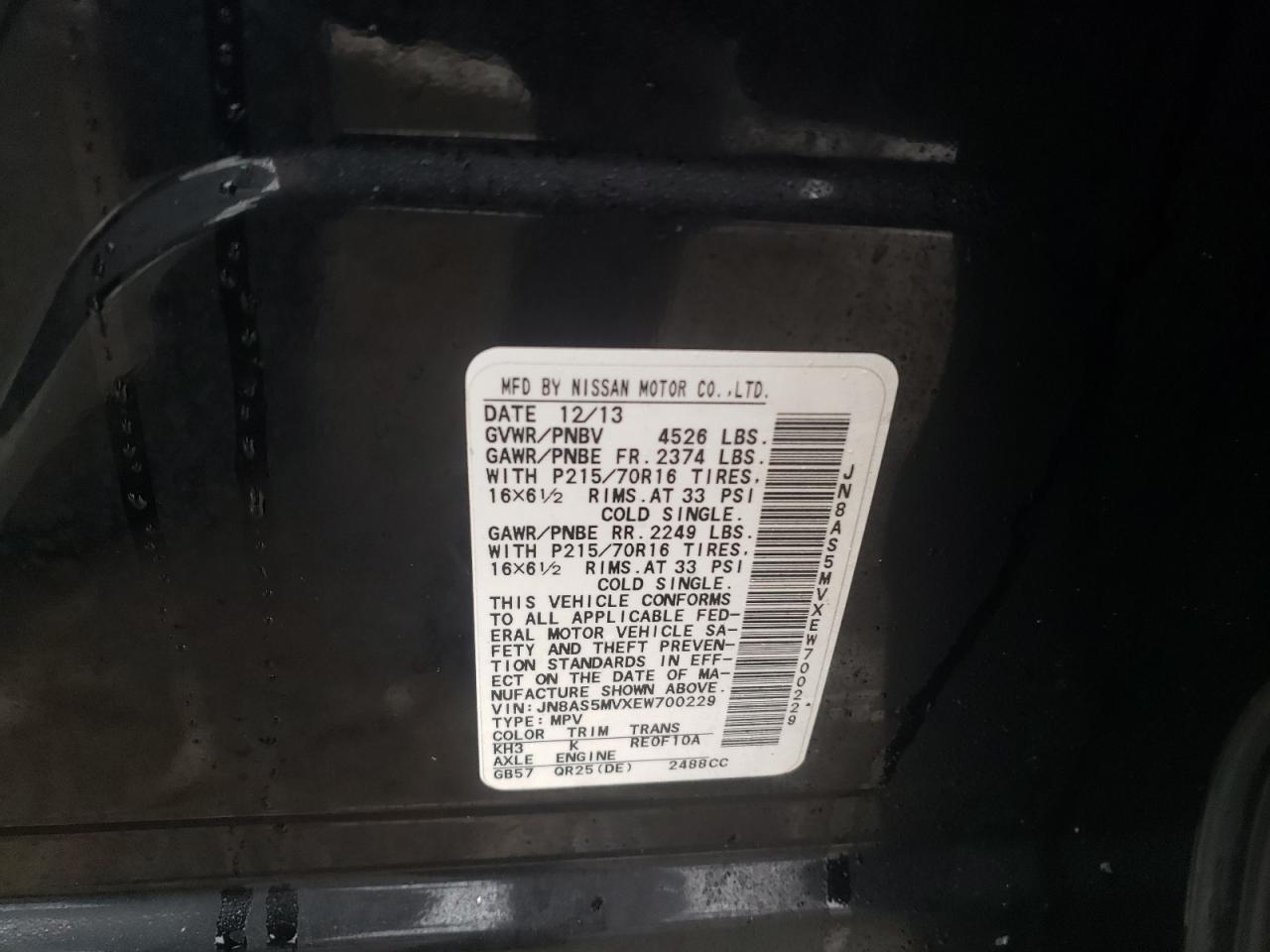 2014 Nissan Rogue VIN JN8AS5MVXEW700229 Copart auction photo, front end / minor dent/scratches damage thumbnail 13