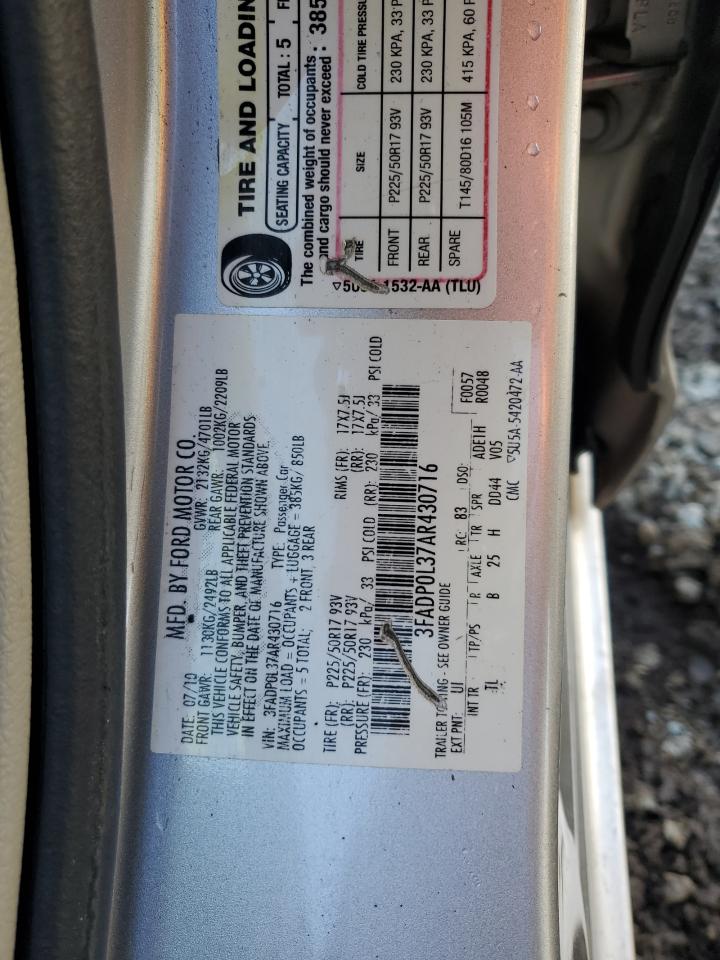 2010 Ford Fusion VIN 3FADP0L37AR430716 Copart auction photo, front end / minor dent/scratches damage thumbnail 12