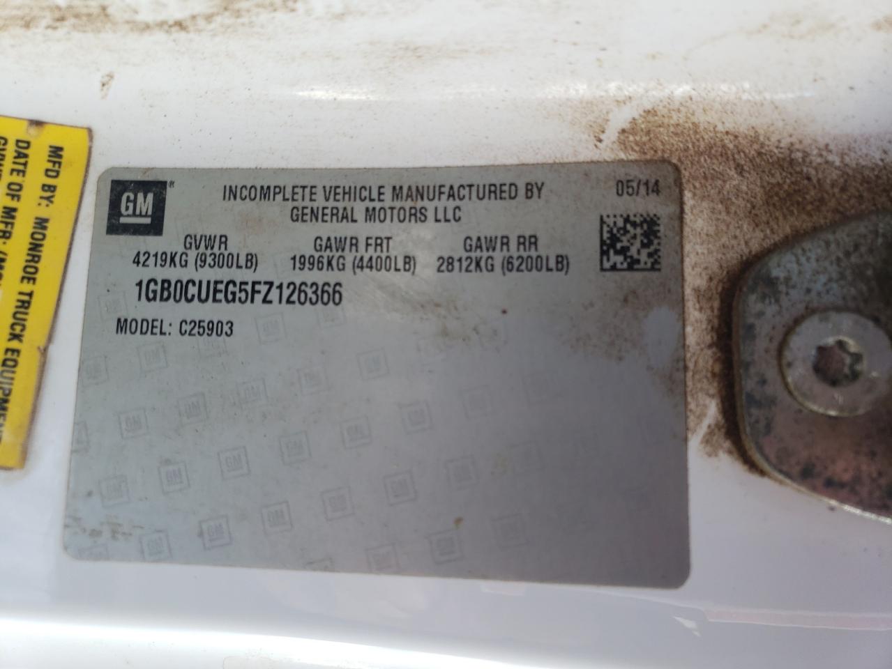 2015 Chevrolet Silverado VIN 1GB0CUEG5FZ126366 Copart auction photo, front end damage thumbnail 12