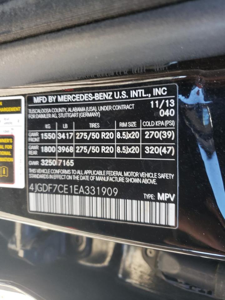 2014 Mercedes-Benz GL-klasse VIN 4JGDF7CE1EA331909 Copart auction photo, mechanical / minor dent/scratches damage thumbnail 14
