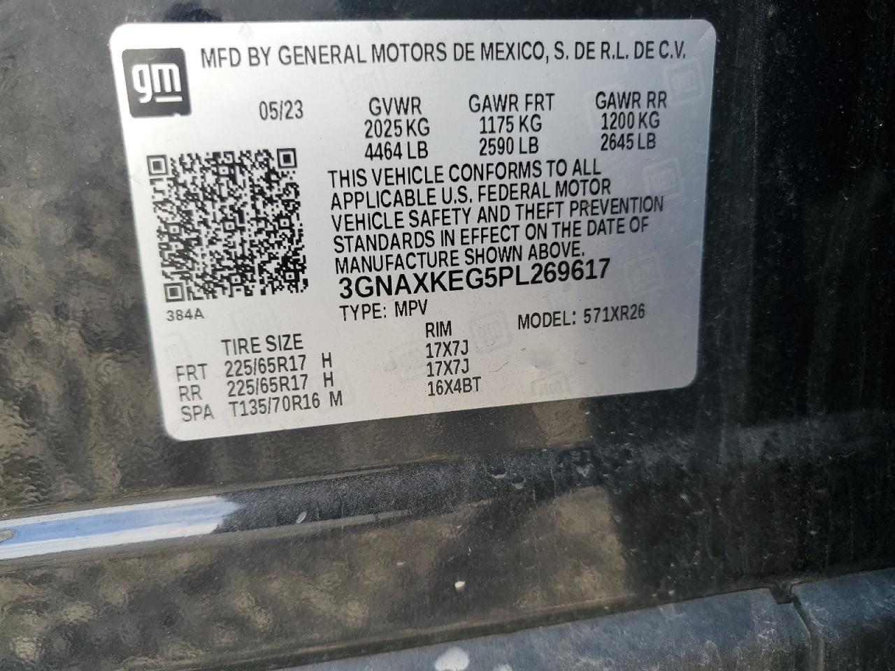 2023 Chevrolet Equinox VIN 3GNAXKEG5PL269617 Copart auction photo, rear end damage thumbnail 15