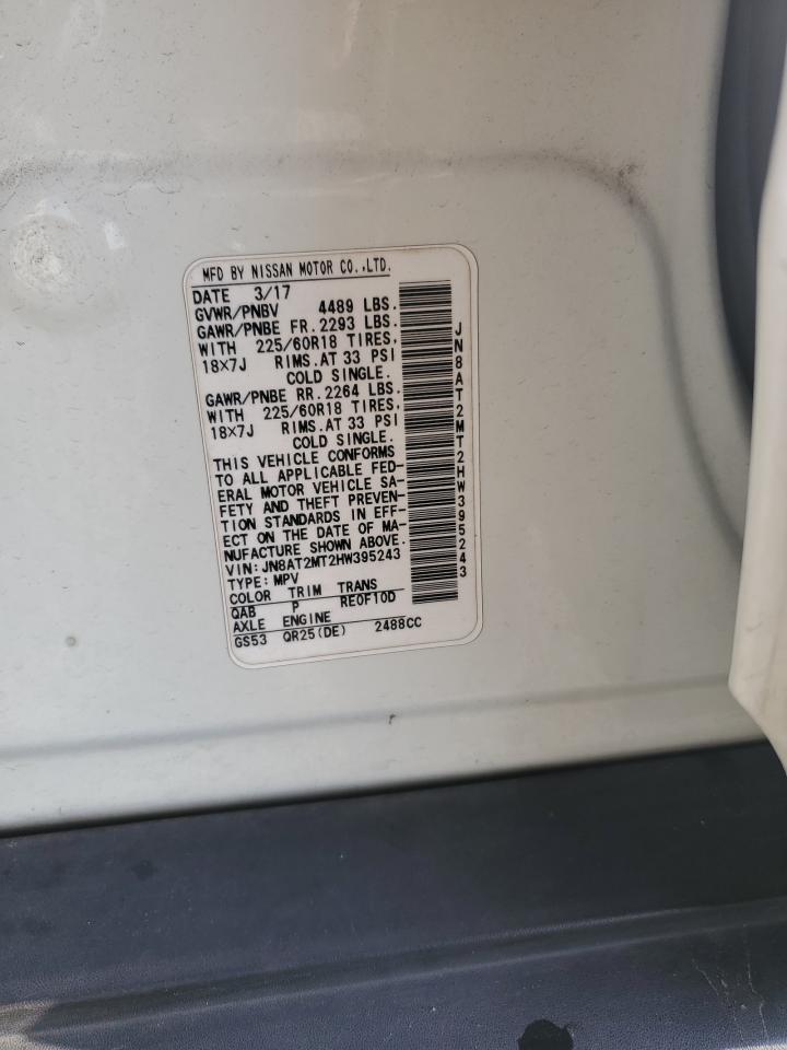 2017 Nissan Rogue VIN JN8AT2MT2HW395243 Copart auction photo, front end damage thumbnail 13