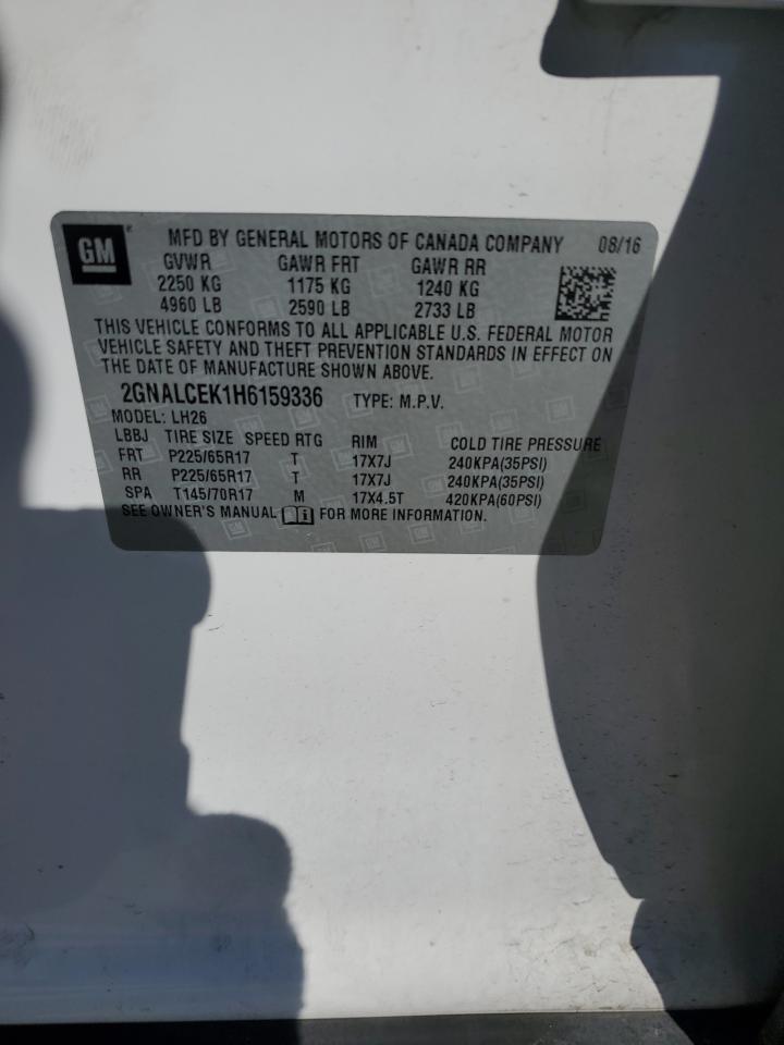 2017 Chevrolet Equinox VIN 2GNALCEK1H6159336 Copart auction photo, front end / rear end damage thumbnail 15