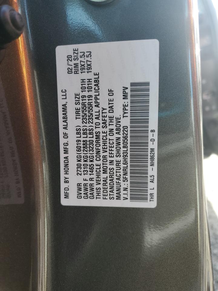 2020 Honda Odyssey VIN 5FNRL6H93LB056220 Copart auction photo, all over damage thumbnail 14