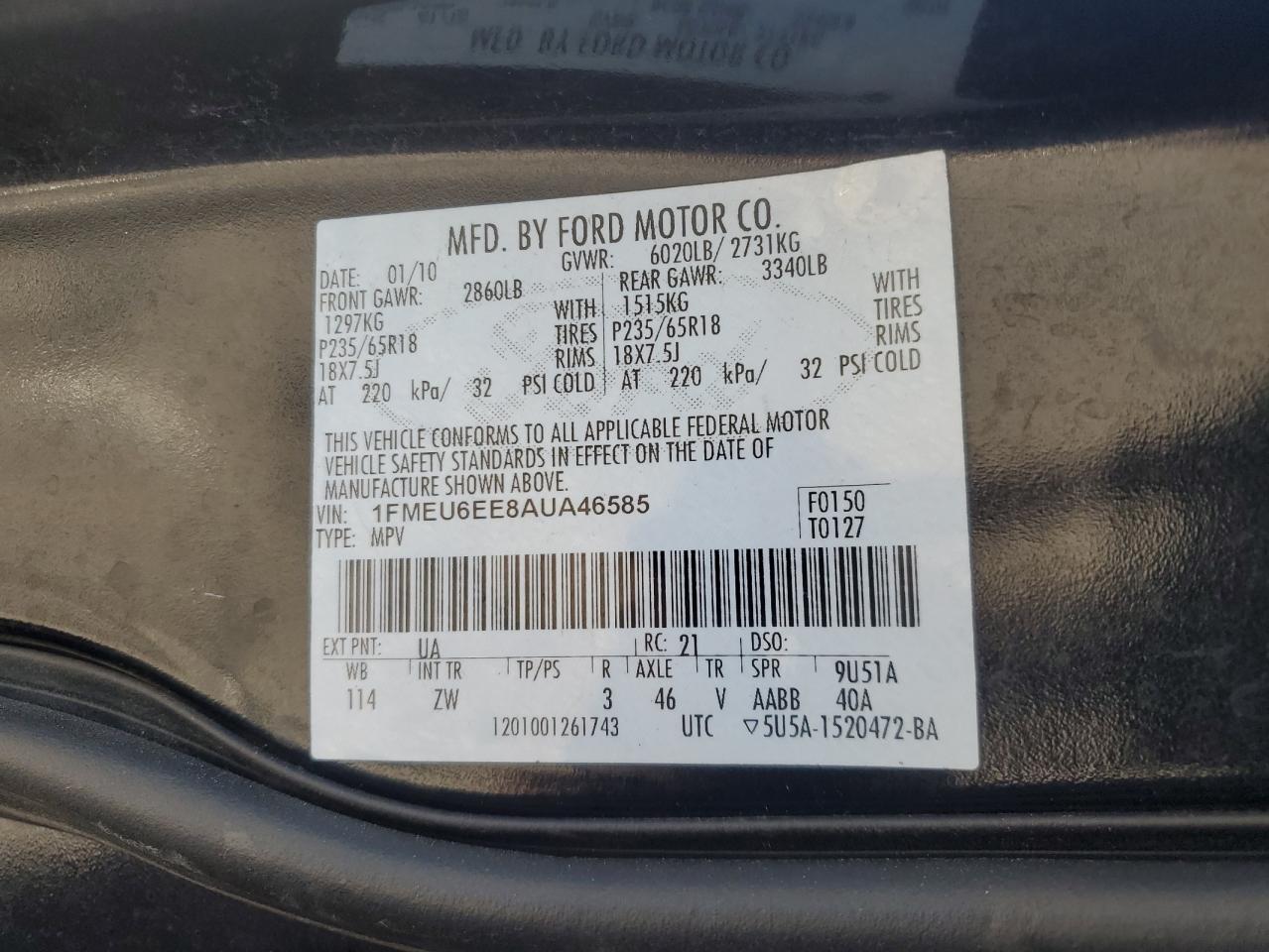 2010 Ford Explorer VIN 1FMEU6EE8AUA46585 Copart auction photo, all over damage thumbnail 13
