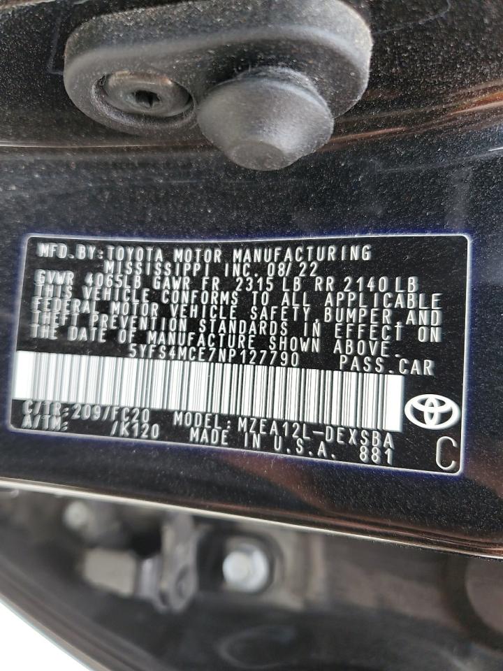 2022 Toyota Corolla VIN 5YFS4MCE7NP127790 Copart auction photo, front end / rear end damage thumbnail 13