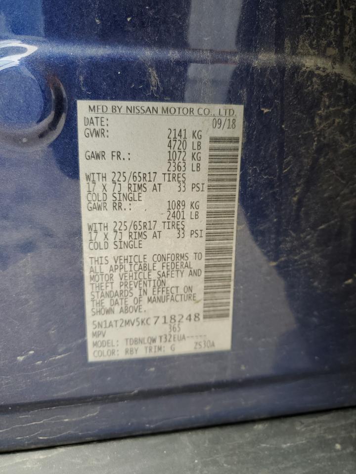 2019 Nissan Rogue VIN 5N1AT2MV5KC718248 Copart auction photo, front end damage thumbnail 16