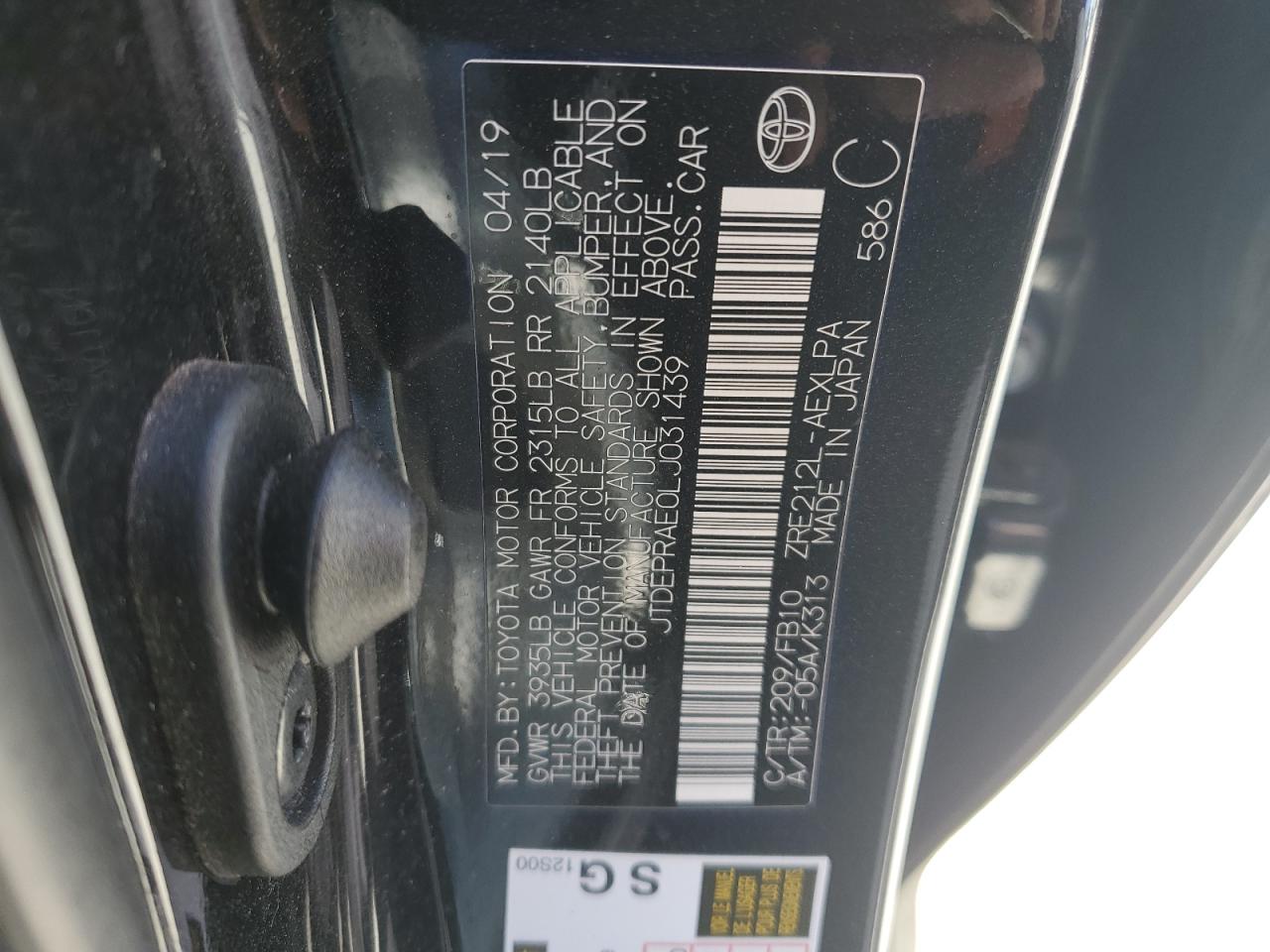 2020 Toyota Corolla VIN JTDEPRAE0LJ031439 Copart auction photo, rear end damage thumbnail 12