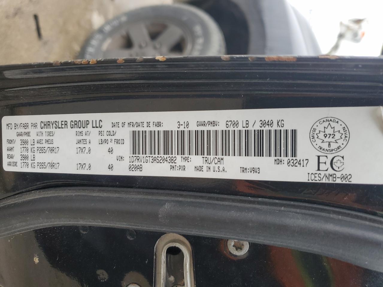 2010 Dodge RAM VIN 1D7RV1GT3AS204382 Copart auction photo, front end damage thumbnail 12
