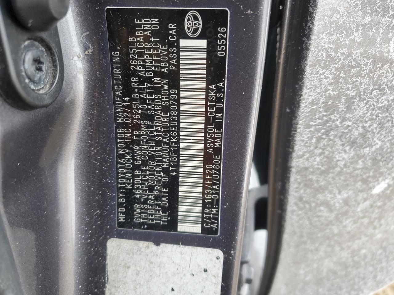 2014 Toyota Camry VIN 4T1BF1FK6EU380799 Copart auction photo, front end / minor dent/scratches damage thumbnail 14