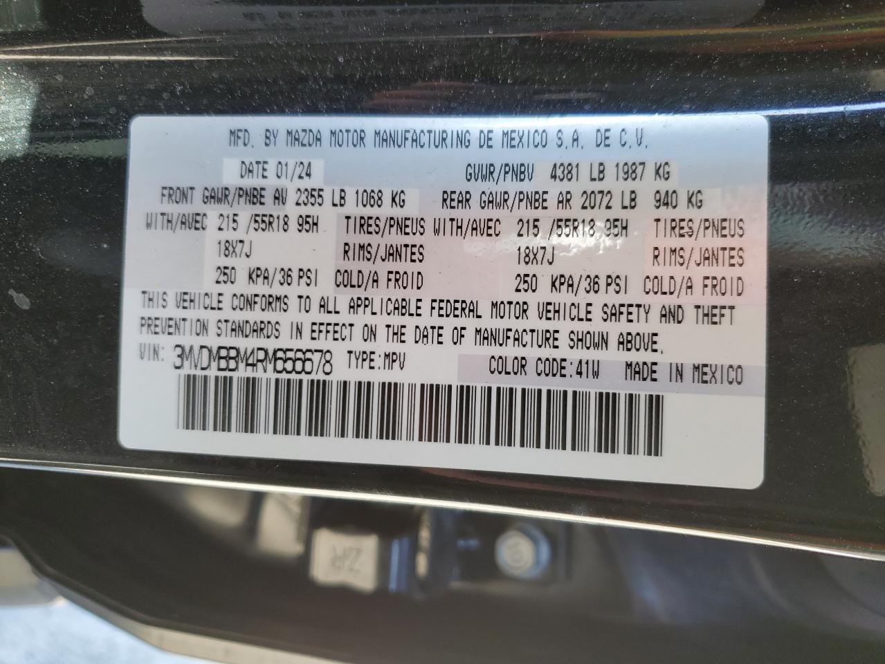2024 Mazda CX-30 VIN 3MVDMBBM4RM656678 Copart auction photo, all over damage thumbnail 13