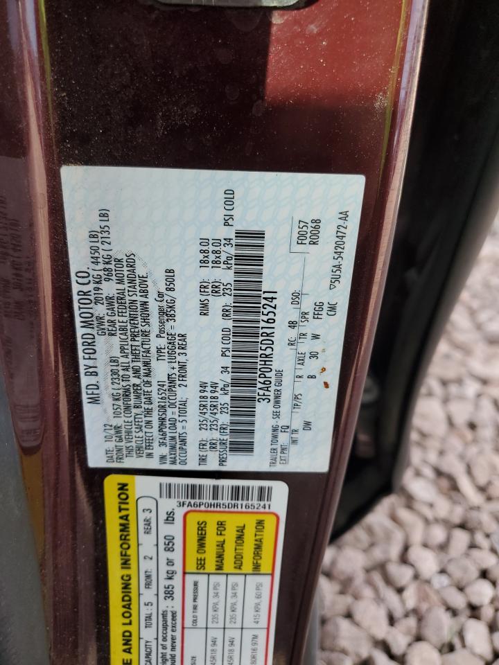 2013 Ford Fusion VIN 3FA6P0HR5DR165241 Copart auction photo, front end damage thumbnail 13