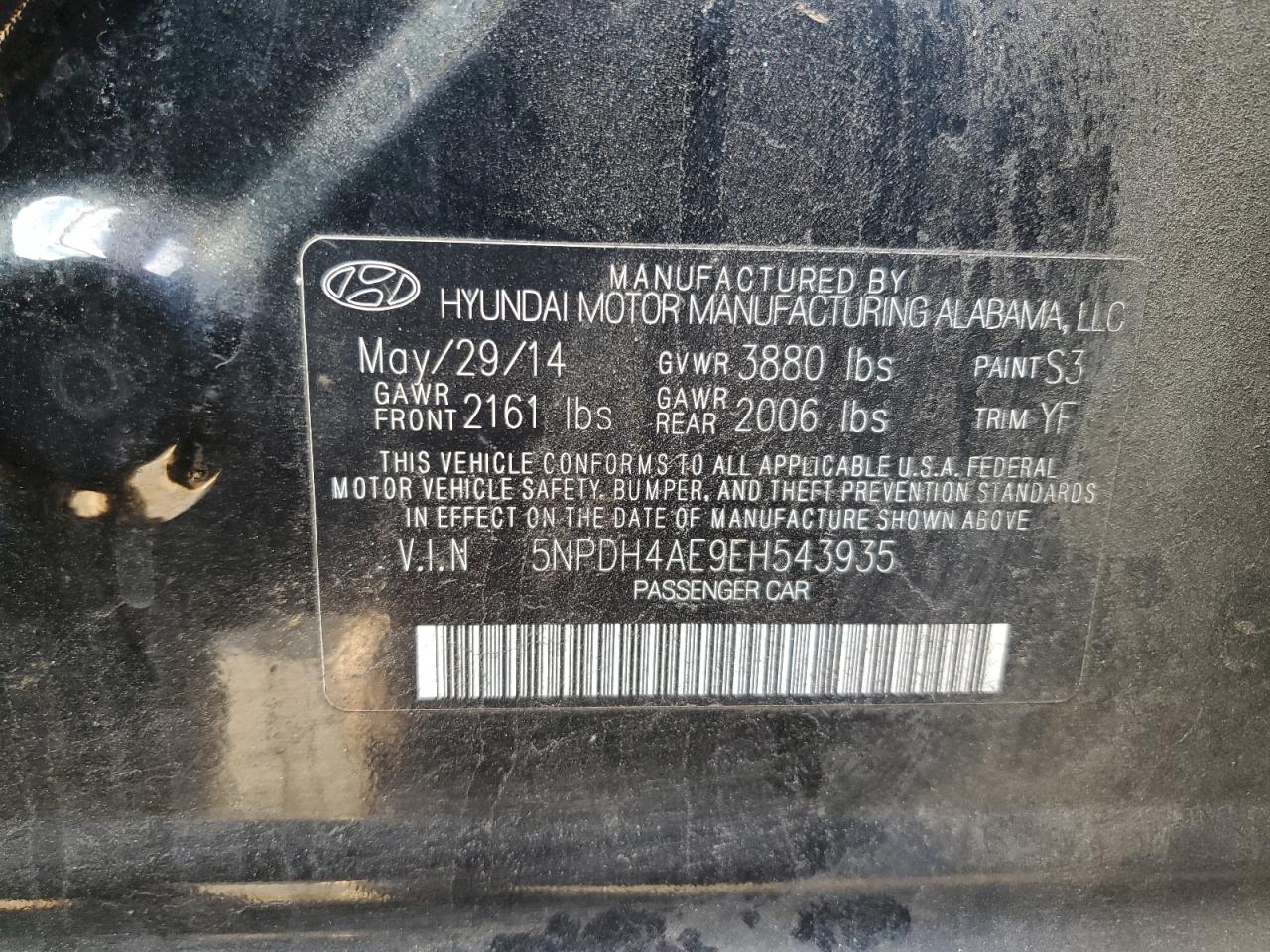 2014 Hyundai Elantra VIN 5NPDH4AE9EH543935 Copart auction photo, mechanical / undercarriage damage thumbnail 12