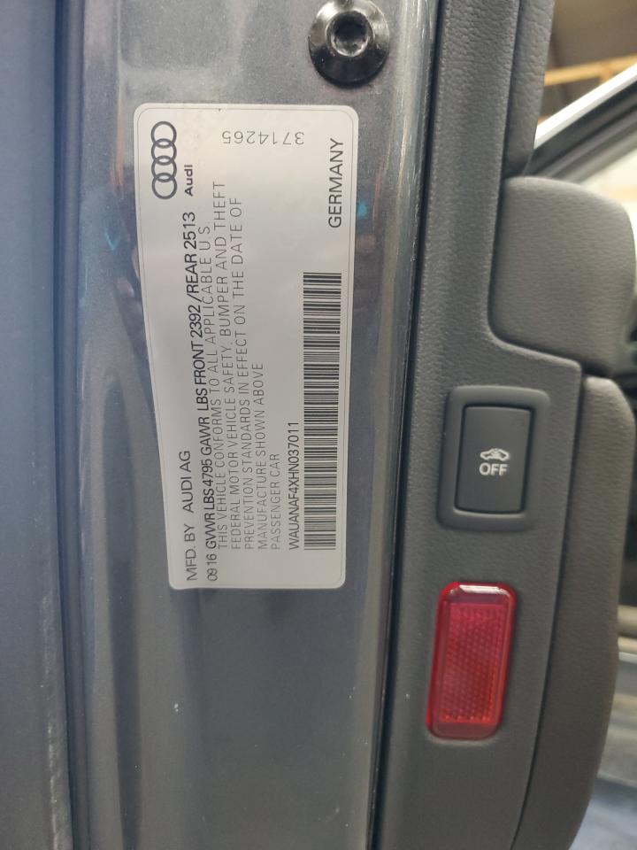 2017 Audi A4 VIN WAUANAF4XHN037011 Copart auction photo, rear end damage thumbnail 14