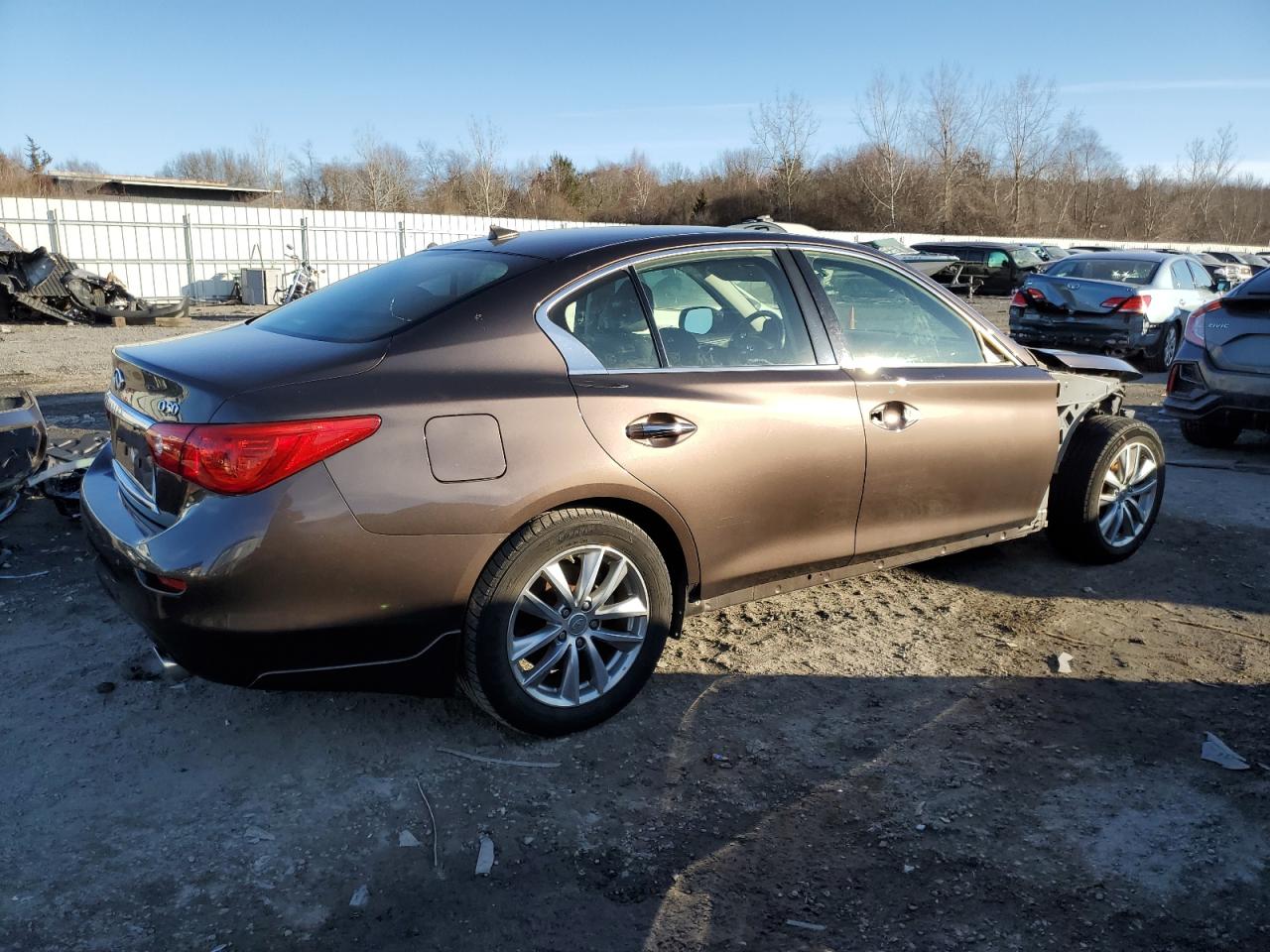 2014 Infiniti Q50 VIN JN1BV7AR7EM693569 Copart auction photo, front end / minor dent/scratches damage thumbnail 3