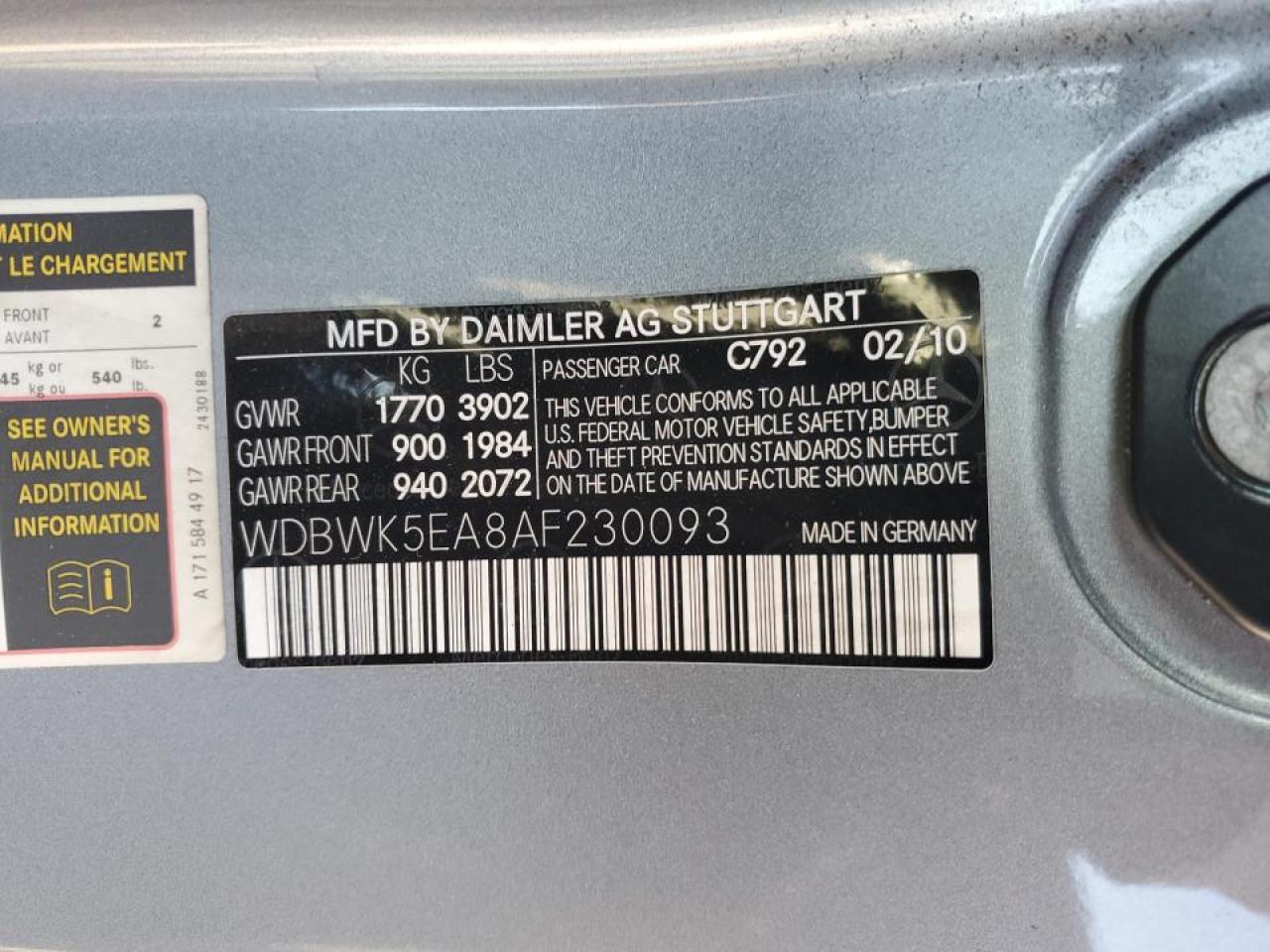 2010 Mercedes-Benz SLK-klasse VIN WDBWK5EA8AF230093 Copart auction photo, front end damage thumbnail 12