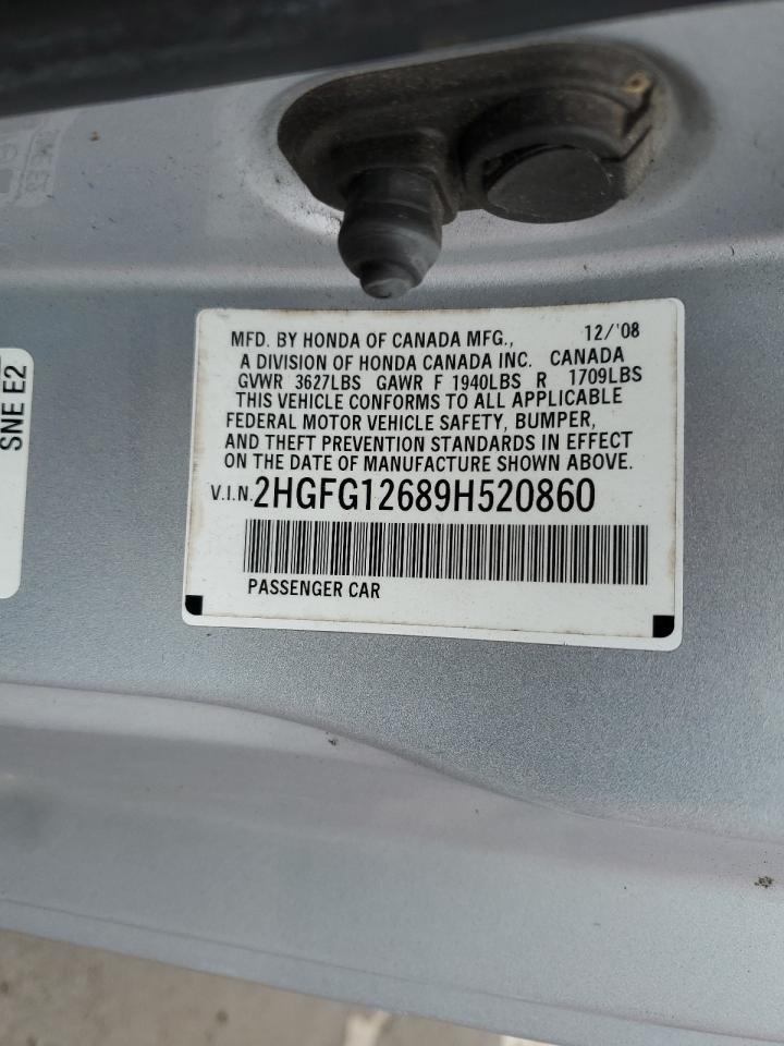 2009 Honda Civic VIN 2HGFG12689H520860 Copart auction photo, front end damage thumbnail 12