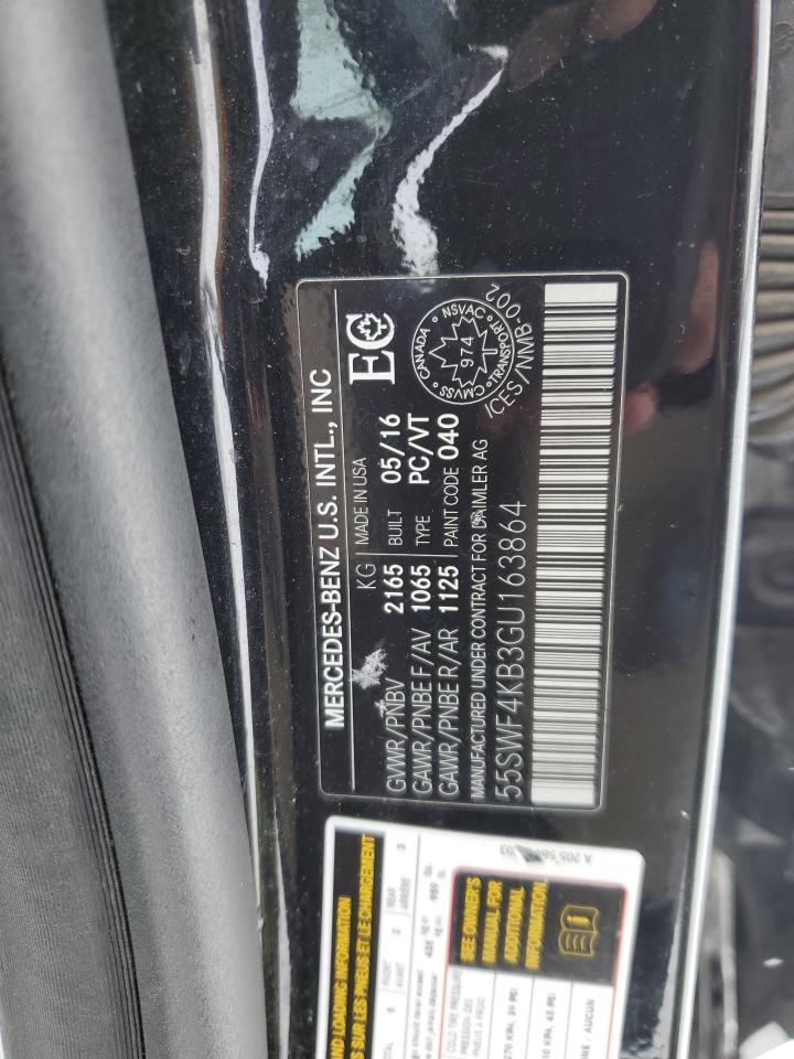 2016 Mercedes-Benz C-klasse VIN 55SWF4KB3GU163864 Copart auction photo, front end damage thumbnail 12