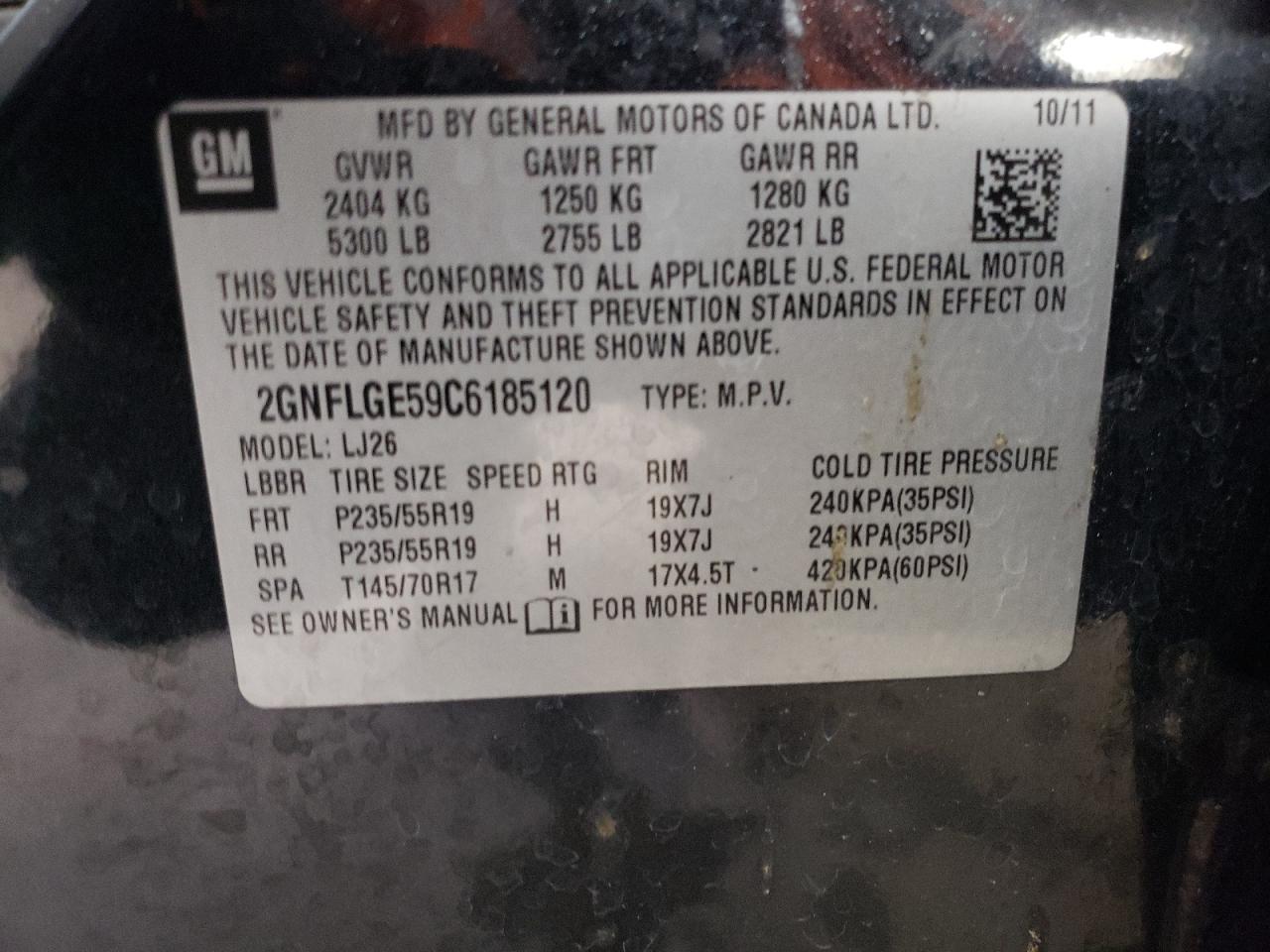 2012 Chevrolet Equinox VIN 2GNFLGE59C6185120 Copart auction photo, rear end / front end damage thumbnail 12
