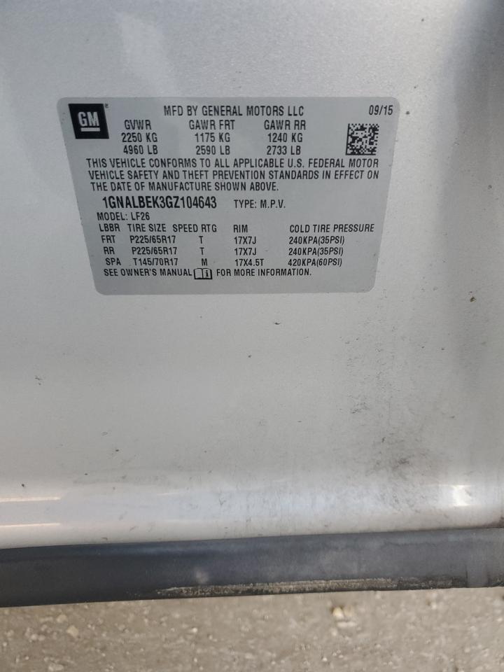 2016 Chevrolet Equinox VIN 1GNALBEK3GZ104643 Copart auction photo, front end damage thumbnail 13
