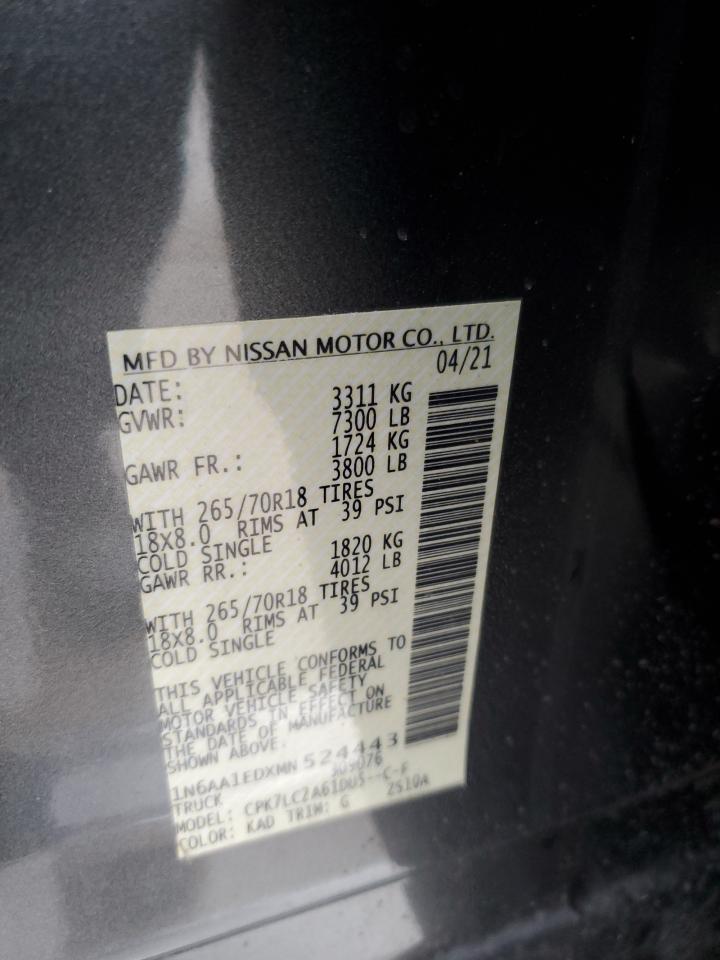 2021 Nissan Titan VIN 1N6AA1EDXMN524443 Copart auction photo, front end damage thumbnail 12