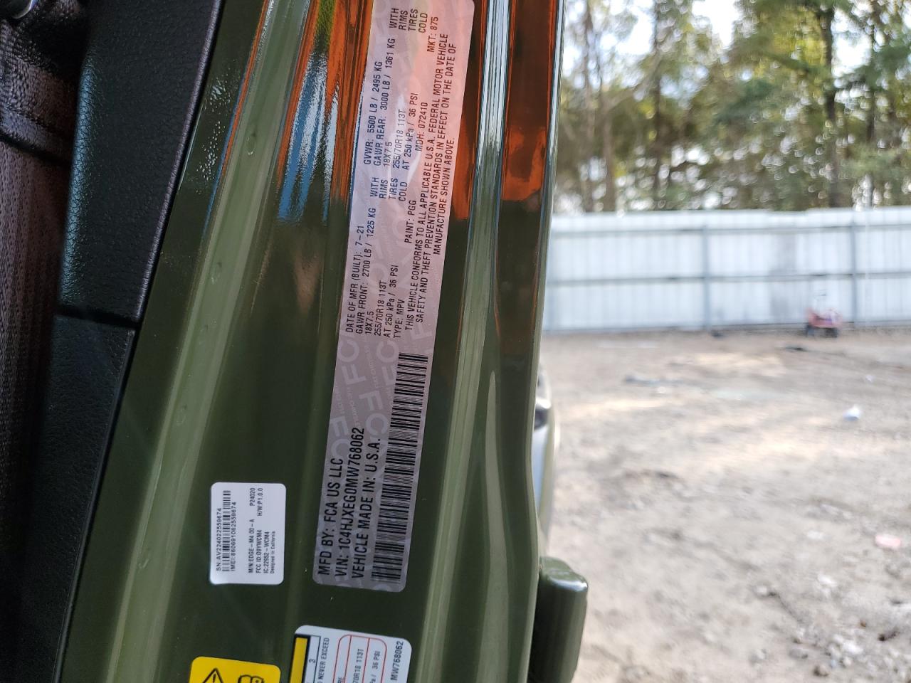 2021 Jeep Wrangler VIN 1C4HJXEG0MW768062 Copart auction photo, front end damage thumbnail 12
