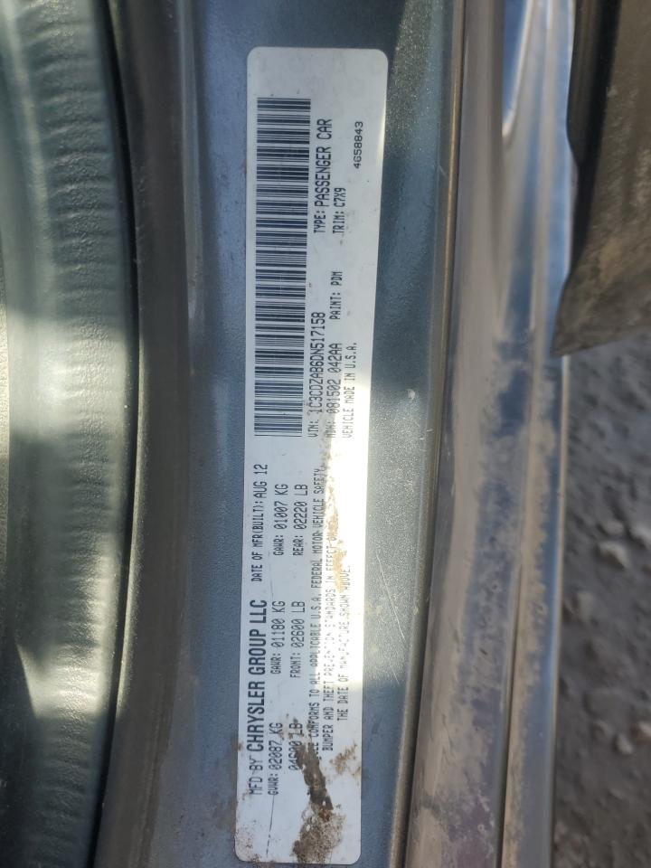 2013 Dodge Avenger VIN 1C3CDZAB6DN517158 Copart auction photo, rear end damage thumbnail 13