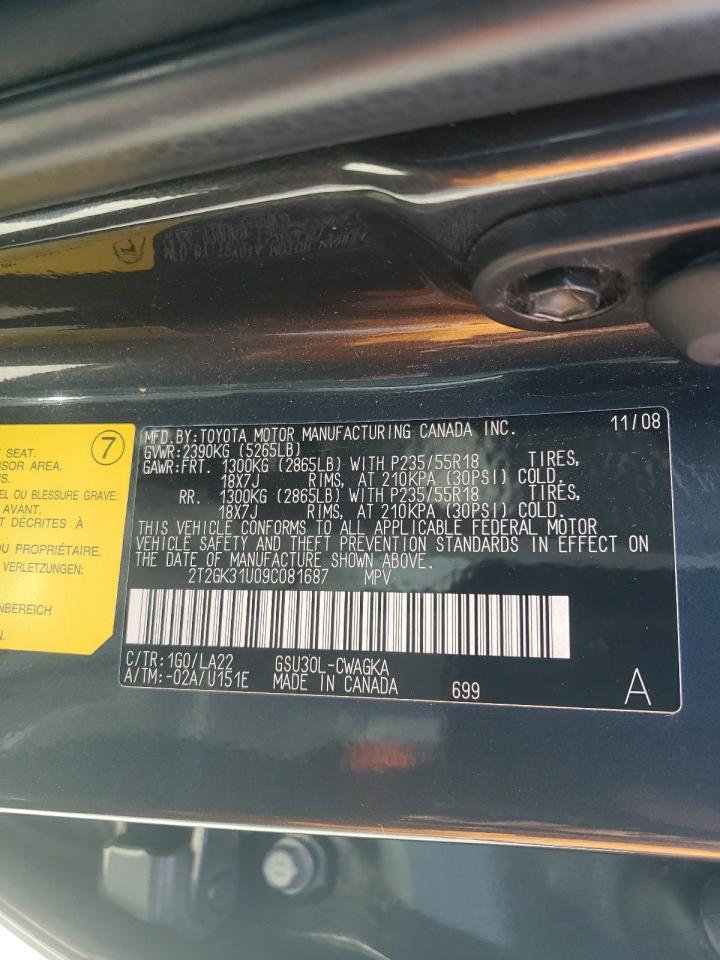2009 Lexus RX VIN 2T2GK31U09C081687 Copart auction photo, front end damage thumbnail 13