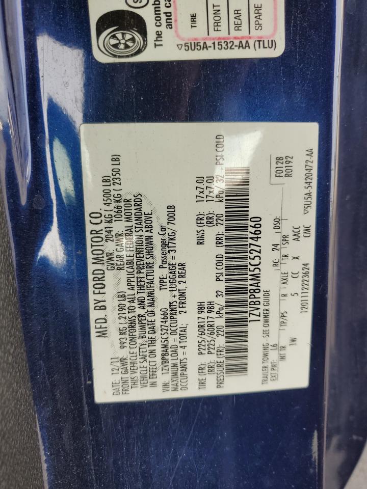 2012 Ford Mustang VIN 1ZVBP8AM5C5274660 Copart auction photo, front end damage thumbnail 13