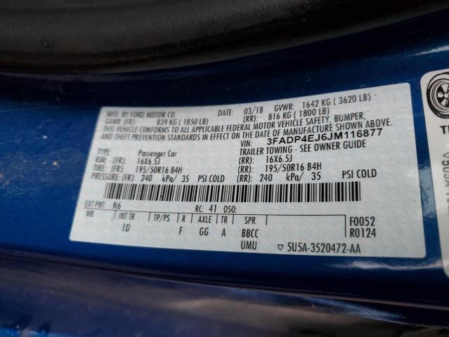 2018 Ford Fiesta VIN 3FADP4EJ6JM116877 Copart auction photo, front end / side damage thumbnail 12