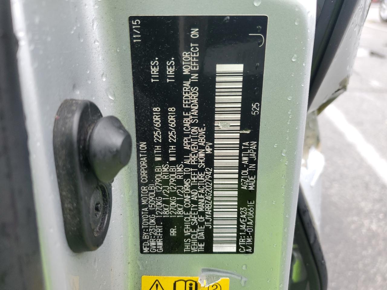 2016 Lexus NX VIN JTJYARBZ4G2027942 Copart auction photo, side / rear end damage thumbnail 12