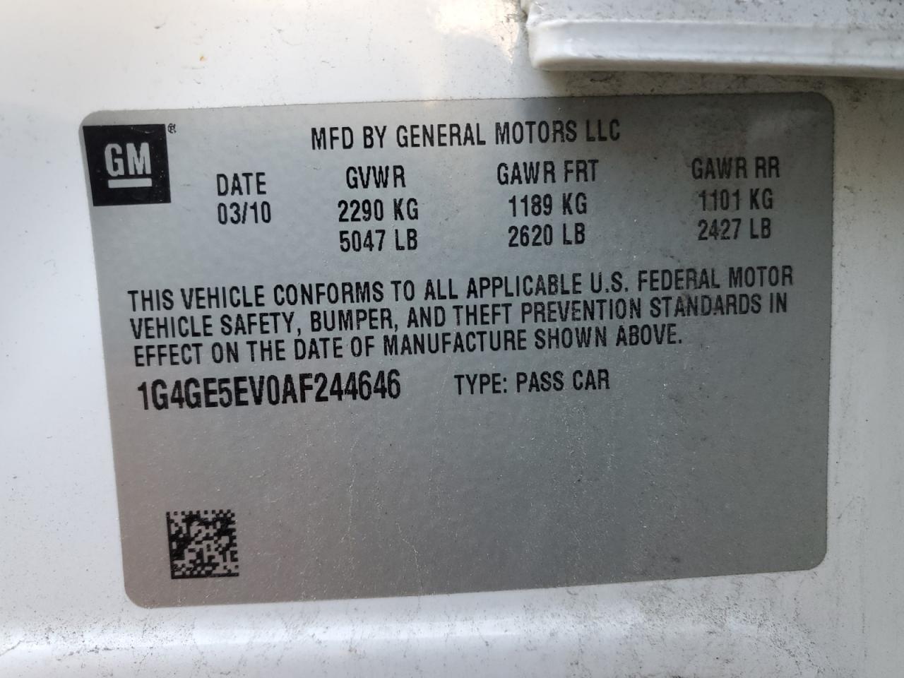 2010 Buick LaCrosse VIN 1G4GE5EV0AF244646 Copart auction photo, rear end damage thumbnail 13