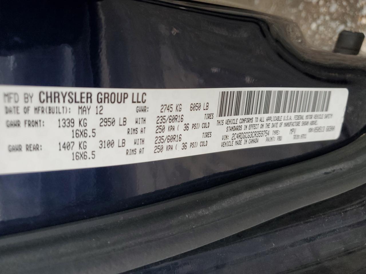 2012 Dodge Caravan VIN 2C4RDGCG3CR359754 Copart auction photo, front end / minor dent/scratches damage thumbnail 14