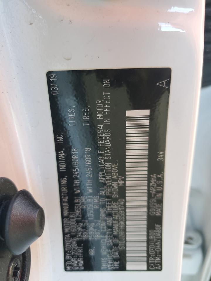2019 Toyota Highlander VIN 5TDJZRFH6KS591740 Copart auction photo, front end damage thumbnail 14