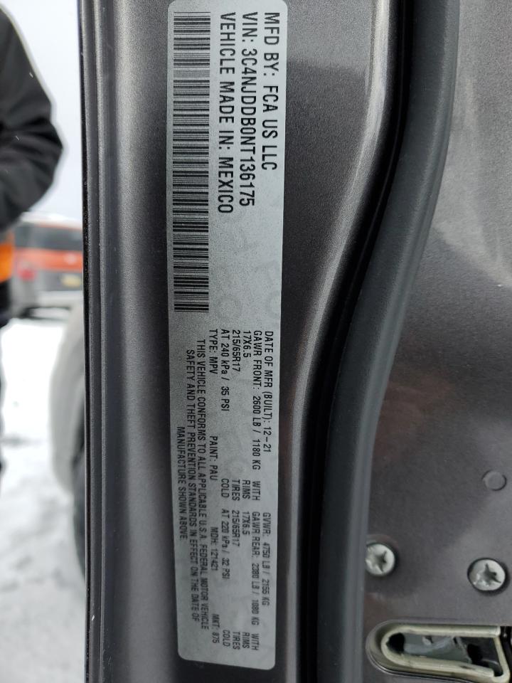 2022 Jeep Compass VIN 3C4NJDDB0NT136175 Copart auction photo, side / front end damage thumbnail 16