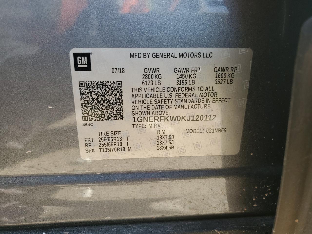 2019 Chevrolet Traverse VIN 1GNERFKW0KJ120112 Copart auction photo, side / minor dent/scratches damage thumbnail 13