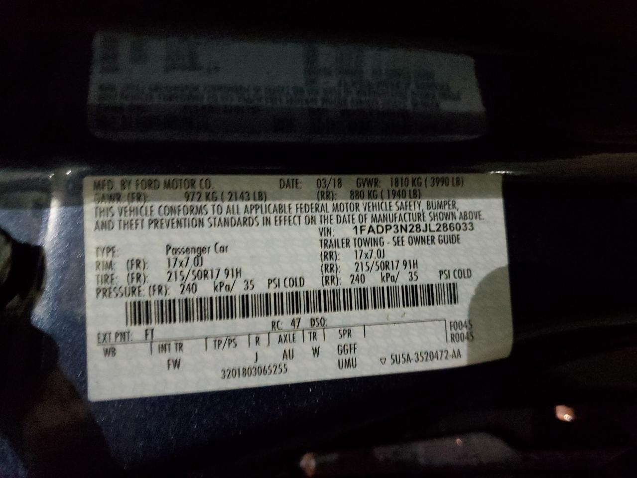 2018 Ford Focus VIN 1FADP3N28JL286033 Copart auction photo, front end damage thumbnail 12