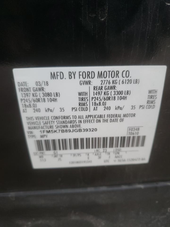 2018 Ford Explorer VIN 1FM5K7B89JGB39320 Copart auction photo, normal wear damage thumbnail 13