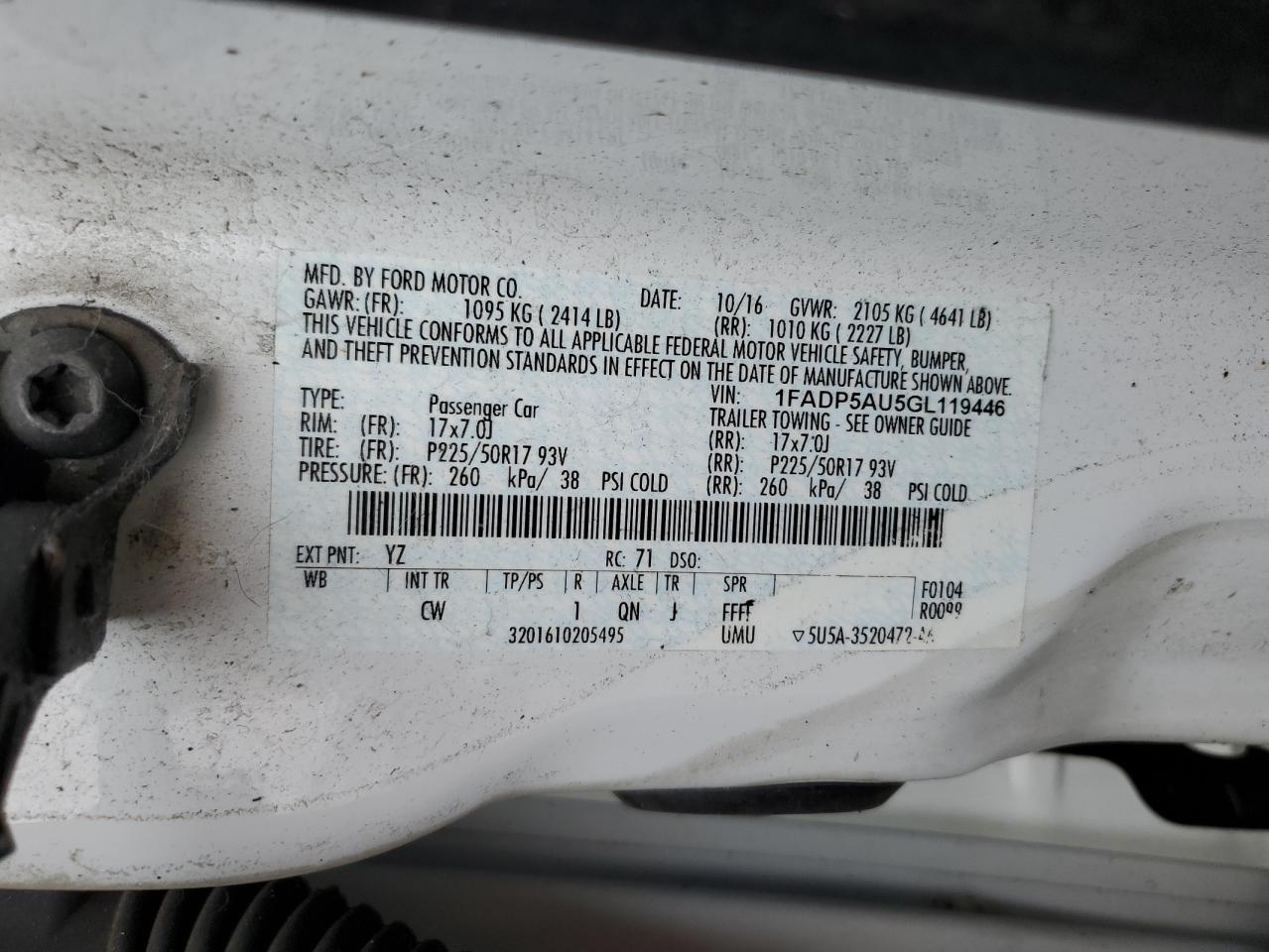 2016 Ford C-MAX VIN 1FADP5AU5GL119446 Copart auction photo, front end damage thumbnail 14
