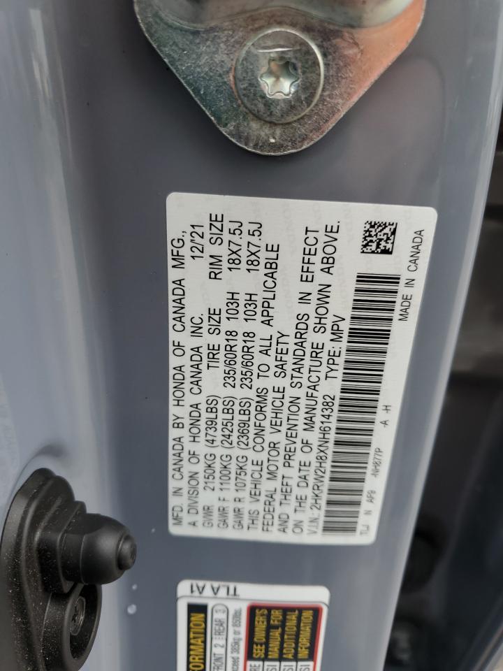 2022 Honda CR-V VIN 2HKRW2H8XNH614382 Copart auction photo, rear end / side damage thumbnail 14