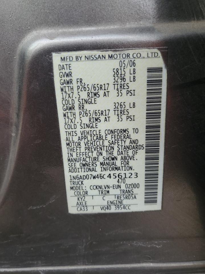 2006 Nissan Navara (Frontier) VIN 1N6AD07W46C456123 Copart auction photo, front end / all over damage thumbnail 14