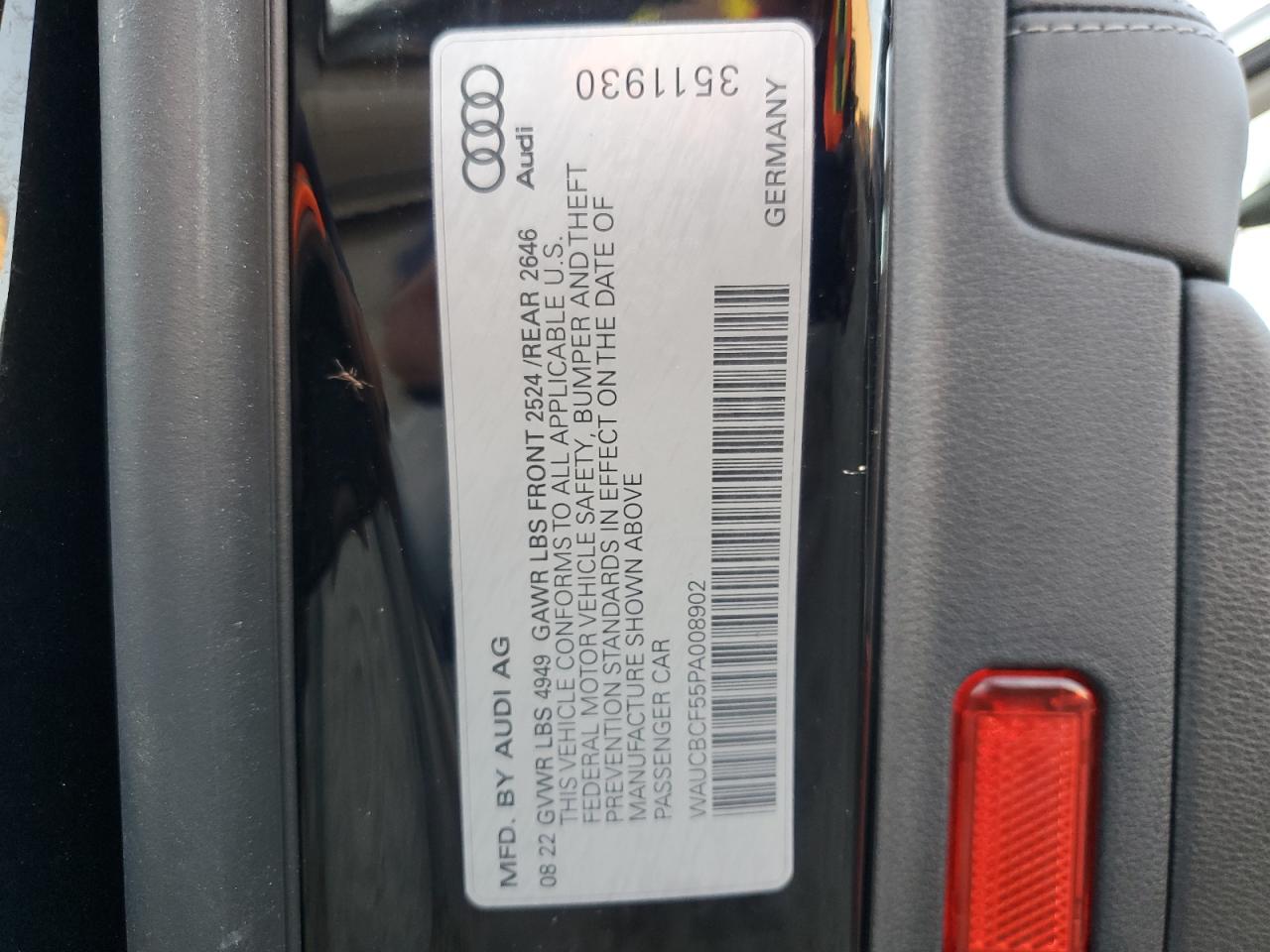 2023 Audi A5 VIN WAUCBCF55PA008902 Copart auction photo, top/roof damage thumbnail 12