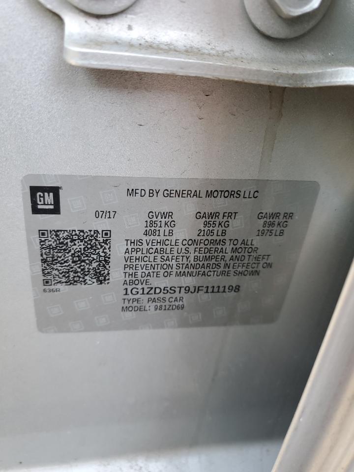 2018 Chevrolet Malibu VIN 1G1ZD5ST9JF111198 Copart auction photo, front end damage thumbnail 12