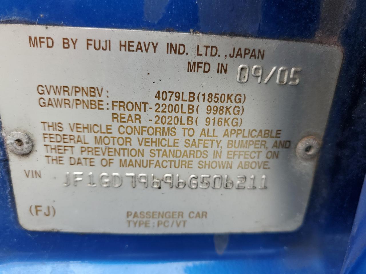 2006 Subaru WRX VIN JF1GD79696G506211 Copart auction photo, side / minor dent/scratches damage thumbnail 13
